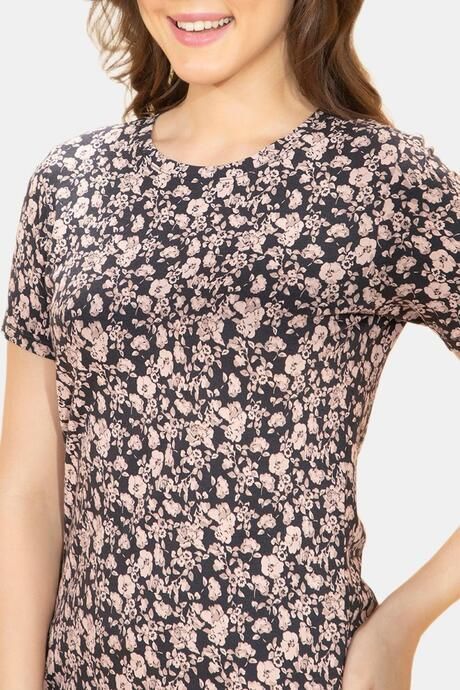 Amante Scoop Neck Sleep Tee - Graphite Floral Print — image 4